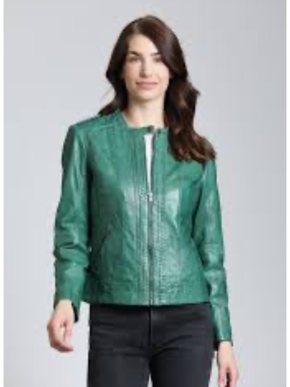 L.Y.N.N. by Carla Ferreri Women's Mint Green Leather Zip-Front Jacket size Large